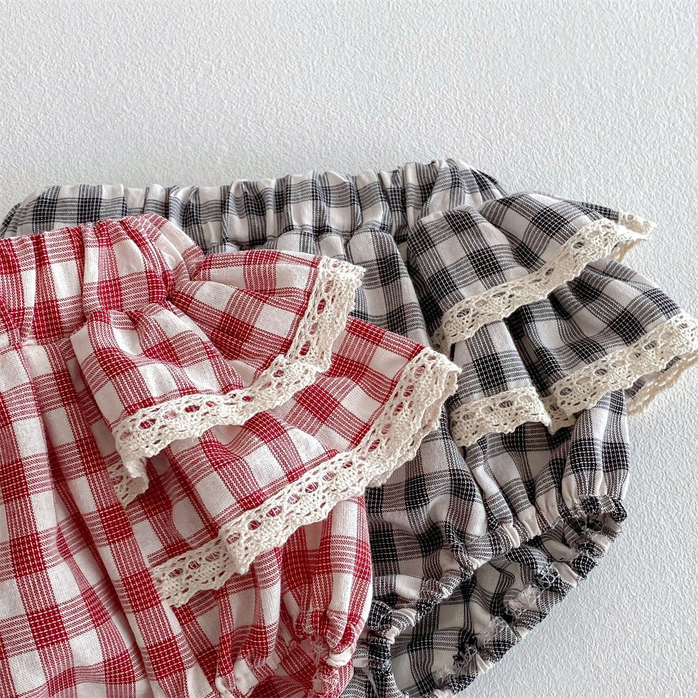 Girls' plaid lace pants