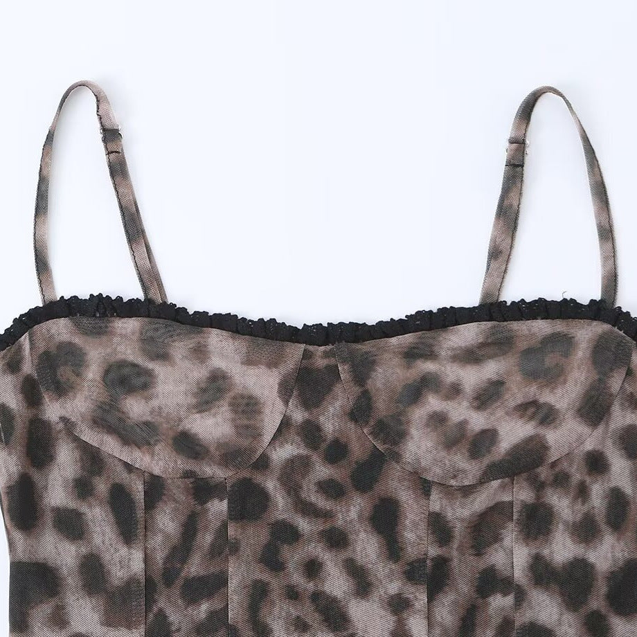 Spicy girl leopard print suspender dress