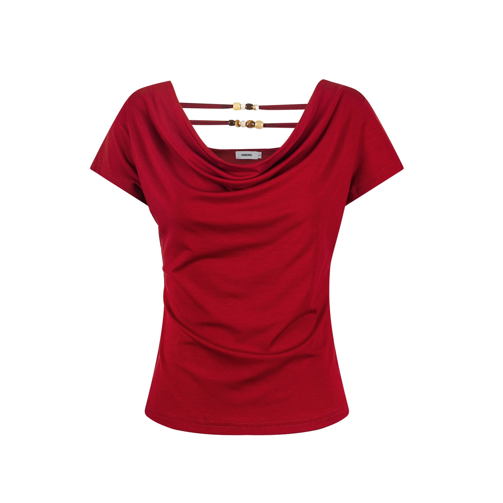 Off-Shoulder Short Sleeve T-Shirt with Back Beaded Detail, Fitted Slim Fit Top