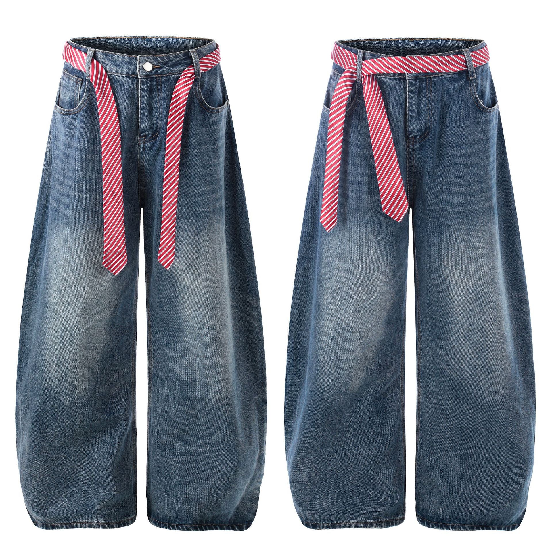 Denim Pants Women High Waist Loose Drape Wide Leg Versatile Slimming Floor Length Knife Pants