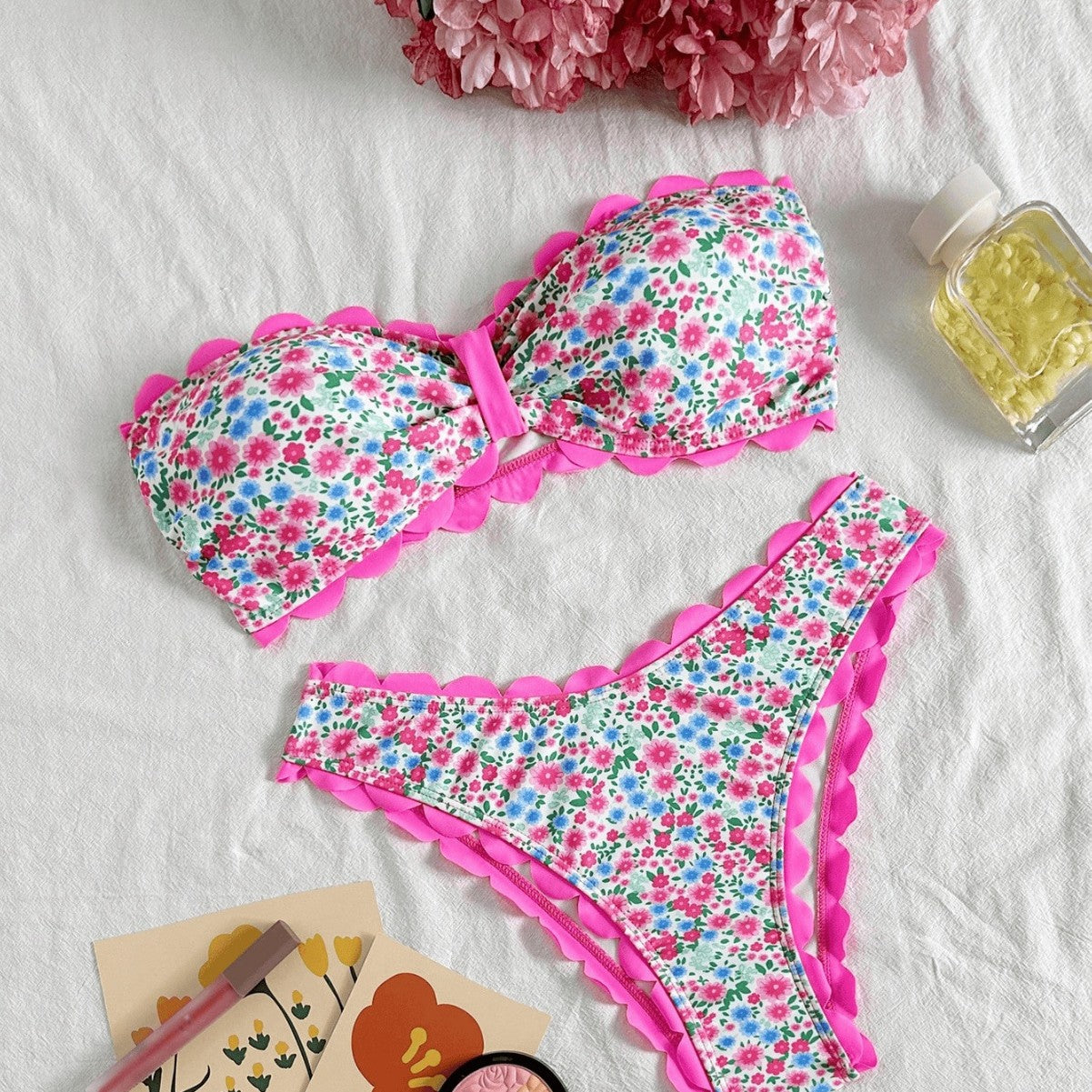 Bikini Set Women Leopard Print Two-Piece Swimsuit Strapless Bikini Swimwear