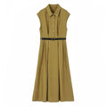Elegant waist with waistband sleeveless dress