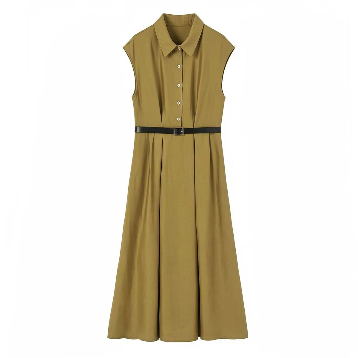 Elegant waist with waistband sleeveless dress