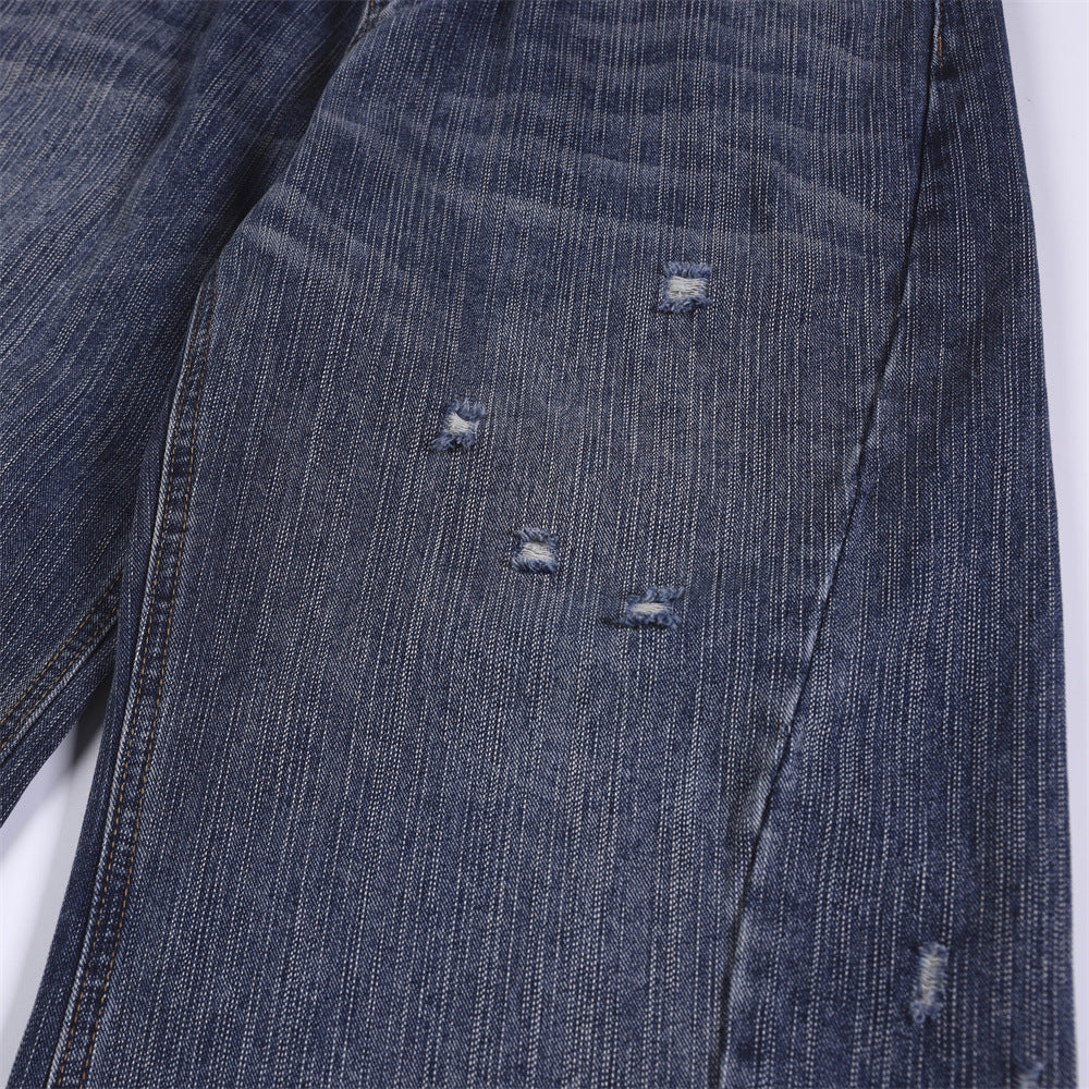 Wear and tear the waistband make it old wide leg denim pants