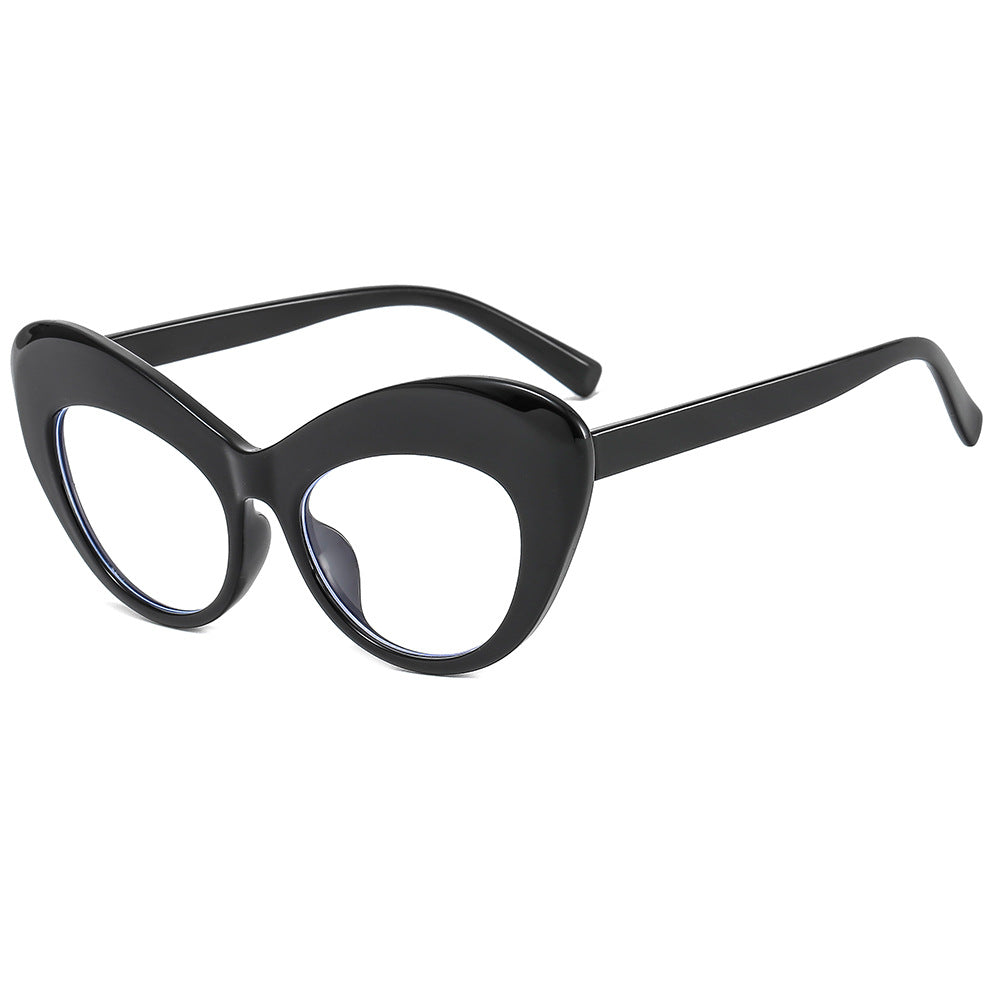 Fashion New Bag Flower Flat Mirror Personality Cat Eye Anti-Blue Light Glasses Frame Trend Glasses