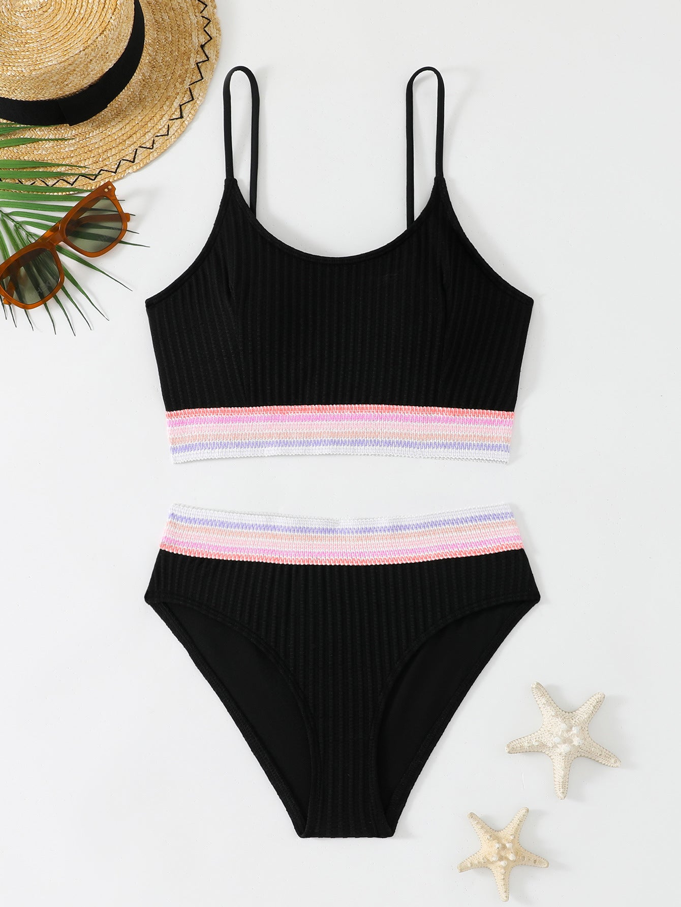 Split two-piece bikini with multiple colors
