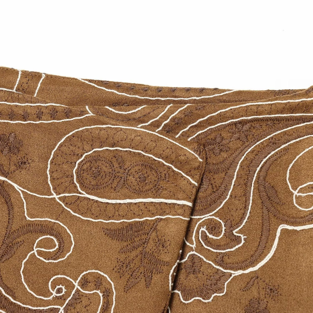 Spicy girl embroidery imitation suede leather skirt pants