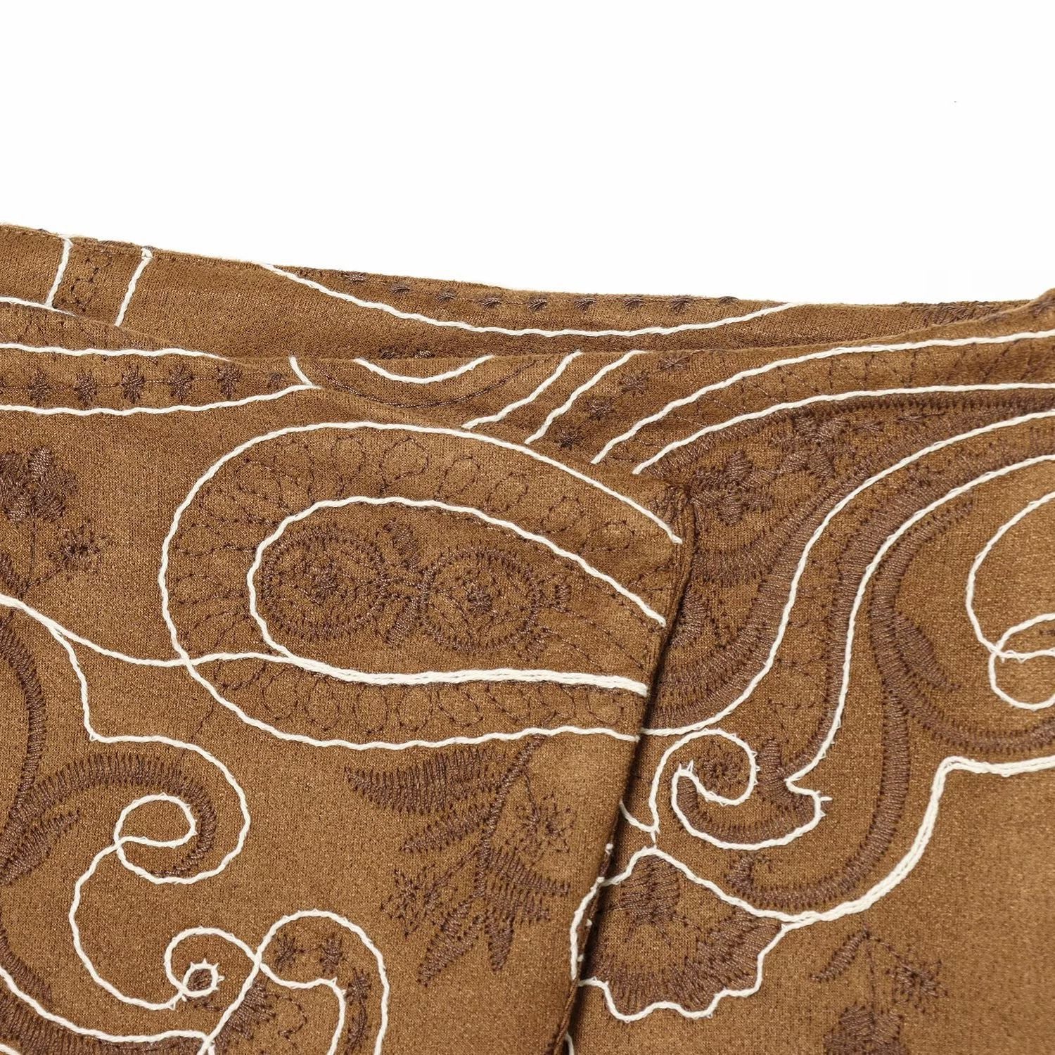 Spicy girl embroidery imitation suede leather skirt pants