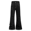 Double waisted denim flared pants with visible lines