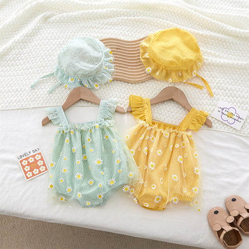 Cute Baby Romper Sleeveless Vest Halter Triangular Crawler Girl Baby Chrysanthemum Princess Dress Bodysuit