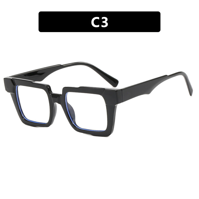 Square color blocked glasses frame, anti blue light flat lens, fashionable ins glasses frame, high-end feel, exaggerated personality, female