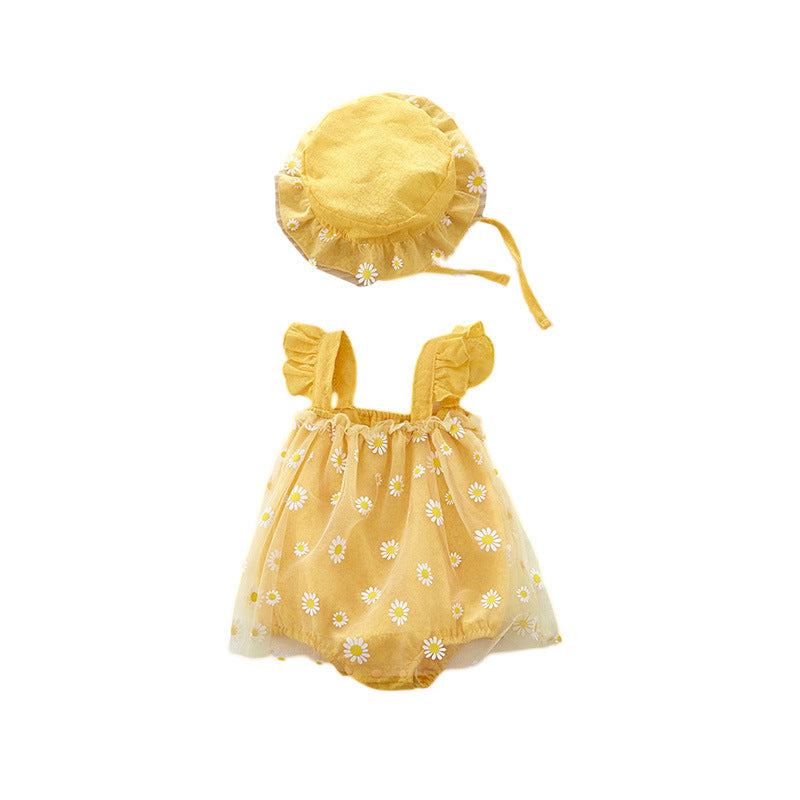 Cute Baby Romper Sleeveless Vest Halter Triangular Crawler Girl Baby Chrysanthemum Princess Dress Bodysuit