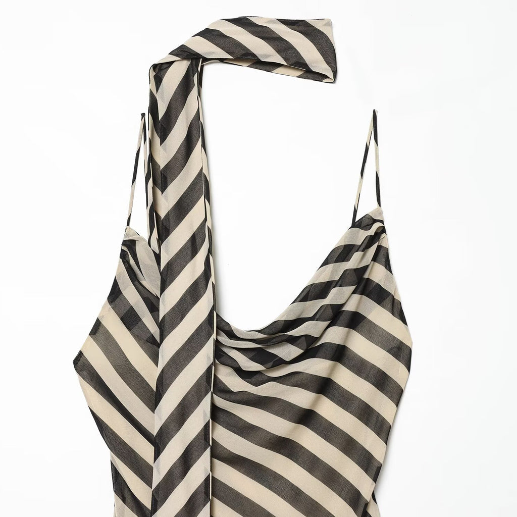 Striped ribbon decoration swing collar suspender long skirt