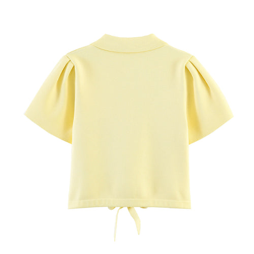 Bow embellished knitted short sleeved top