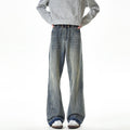 Streetwear Lightning Pattern Washed Denim Pants Men