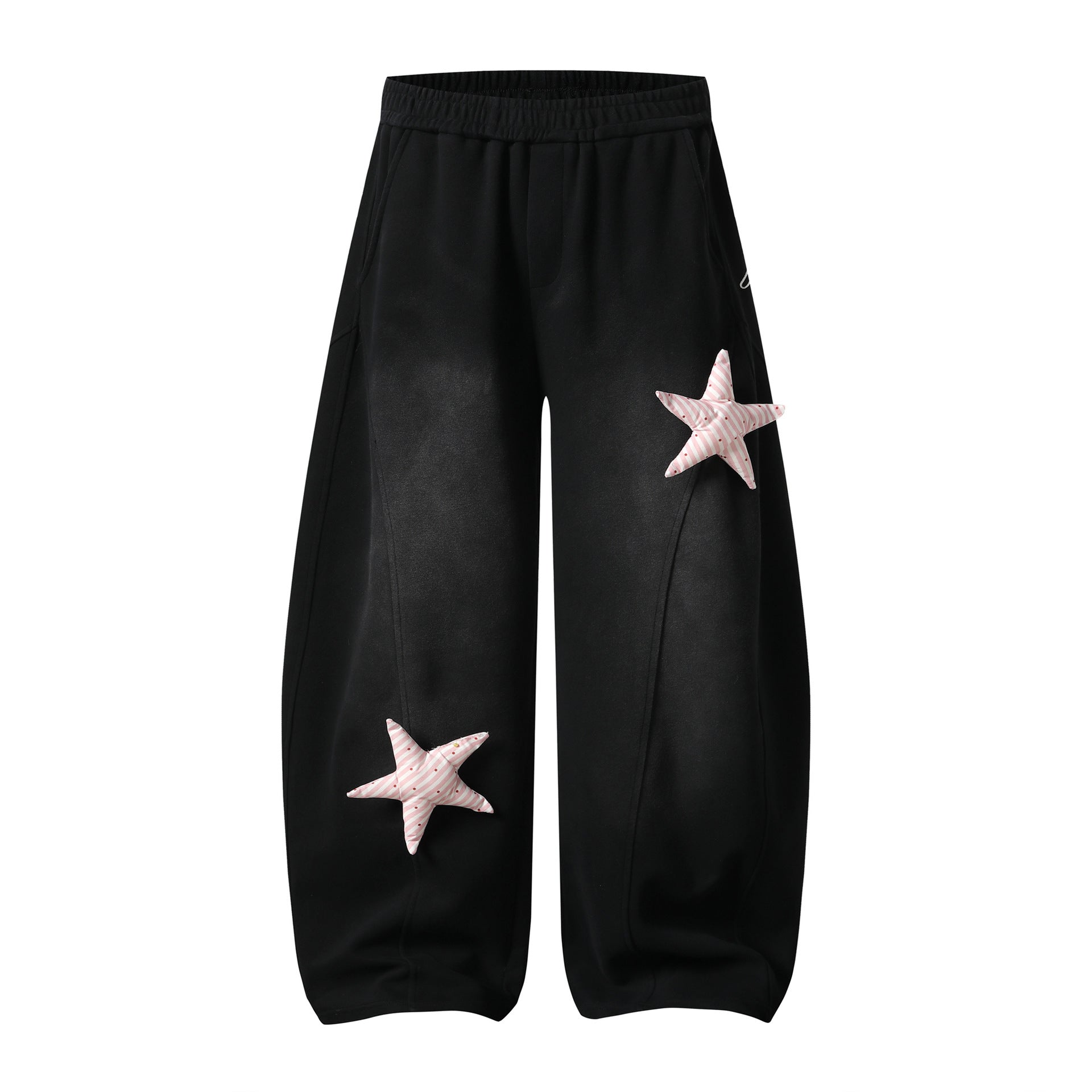 Striped Star Applique Wide Leg Sweatpants for Women, Drawstring Waist, Loose Fit, Slimming Lantern Pants
