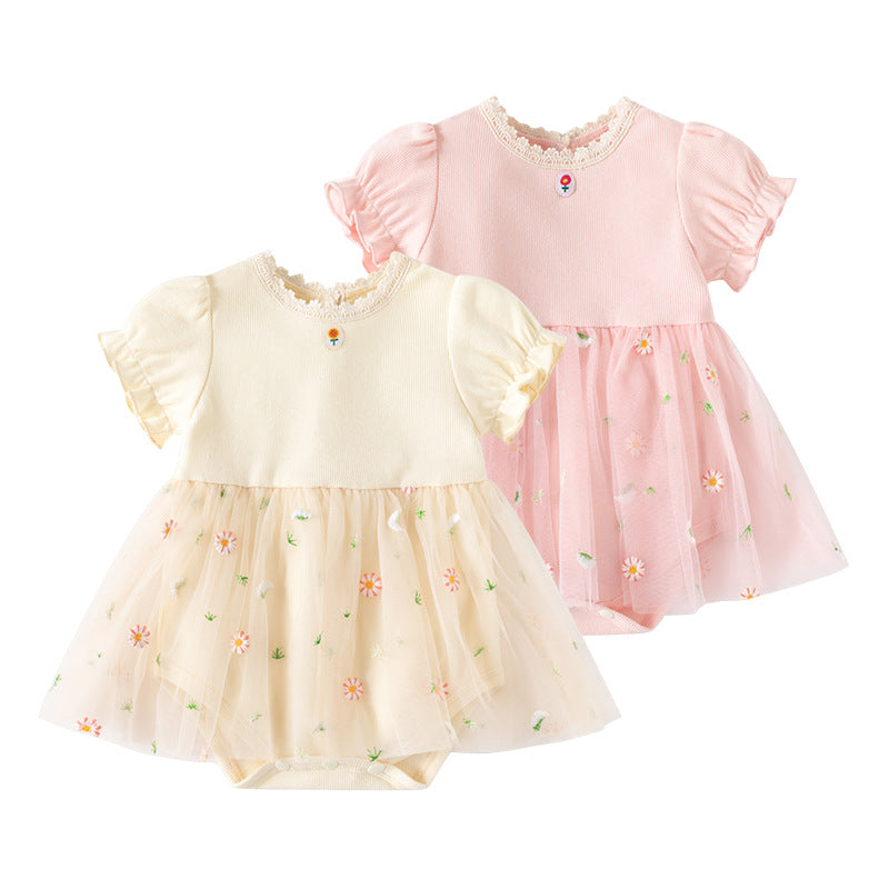 Short sleeved mesh floral skirt for women