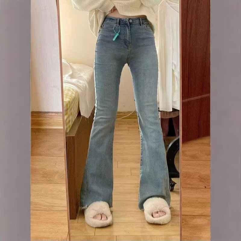 Blue Plus Size High Waist Slimming Pear Shape Elastic Pants Trendy