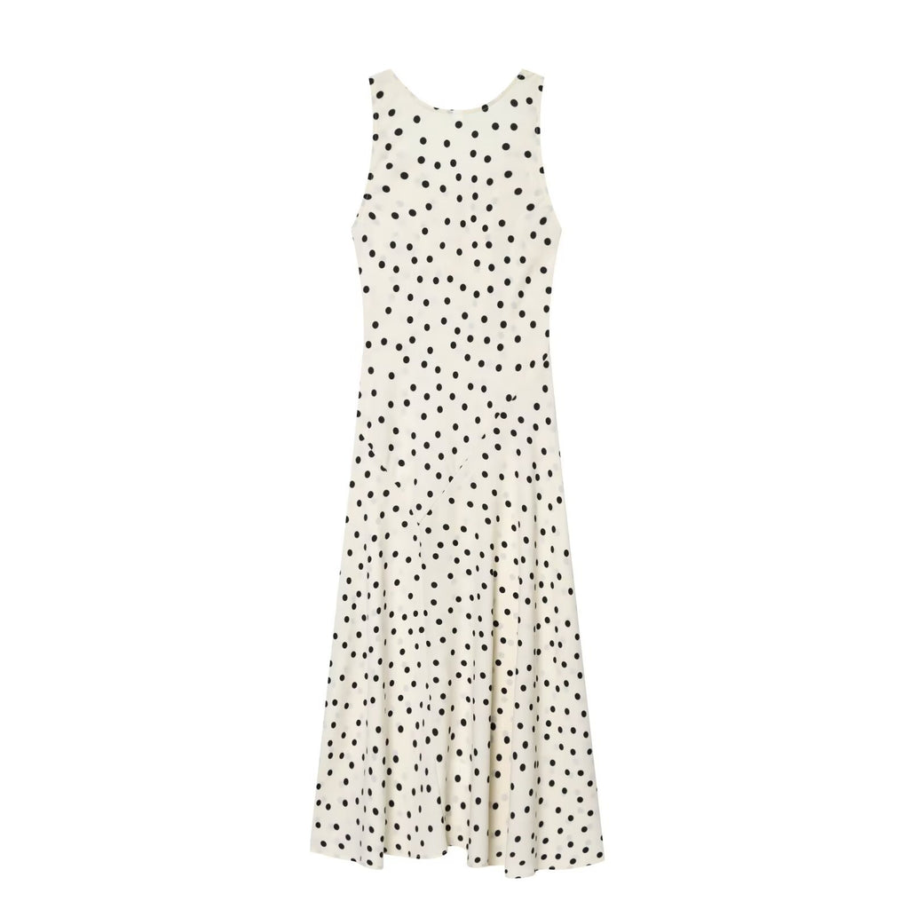 Slim fit polka dot slim shoulder strap pleated dress
