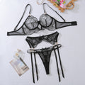 Perspective Embroidered Sexy Bra Set with Sexy Lace Underwear and Underwear Three Piece Set