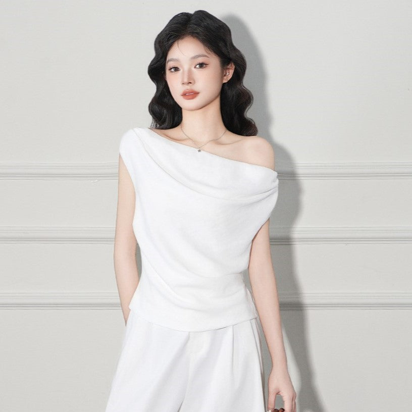 Pure Desire One-Shoulder Sleeveless T-Shirt for Women, Slim-Fitting and Flattering Top