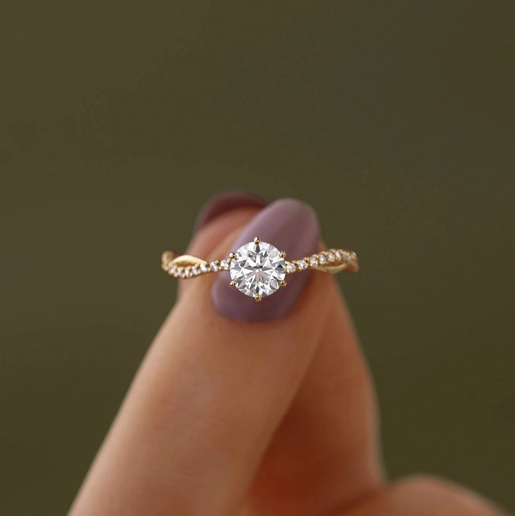S925 Pure Silver Woven Wave Diamond Row Center Stone Ring