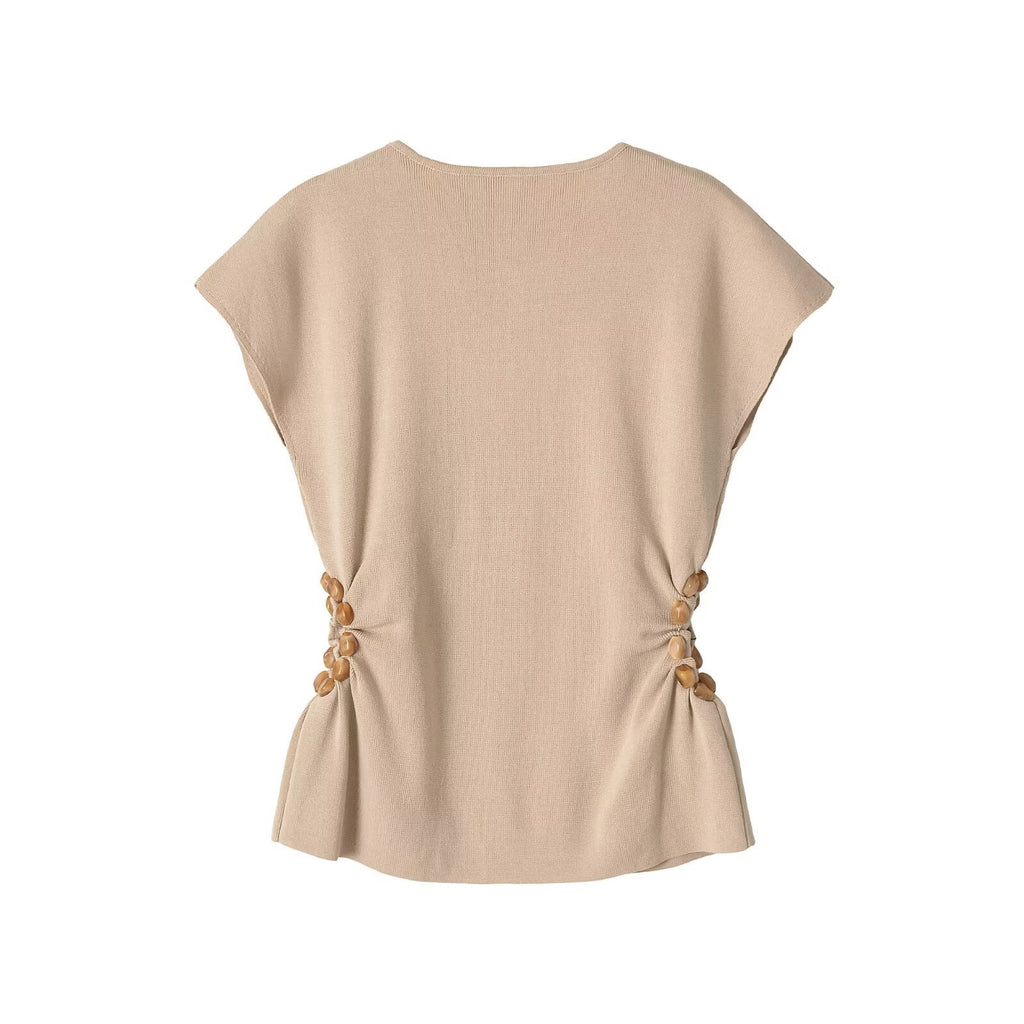 Sleeveless round neck side hollowed out decorative top
