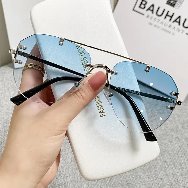 Vintage Rimless Alloy Pilot Sunglasses for Men  Women Gradient Sun Glasses Female Metal Retro Luxury Shades Eyewear