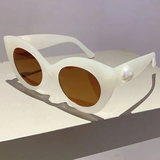 Cat's Eye Large Frame Sunglasses Candy Pearl Glasses Female