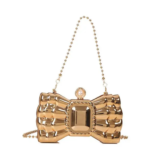 Luxury Acrylic Pvc Bow Shaped Lipstick Bag Creative Personality Mini Small Bag Fashion Metal Chain Crossbody Bag For Women