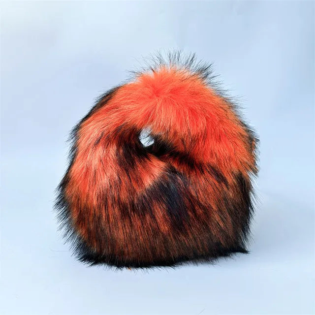 Fashion Soft Faux Fur Women Handbags Designer Y2K Long Plush Lady Hand Bags Luxury Round Clutch Bag Fluffy Female Purse