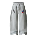 Distressed Number Flag Patchwork Sweatpants Loose Wide-Leg Style Streetwear Casual Long Pants