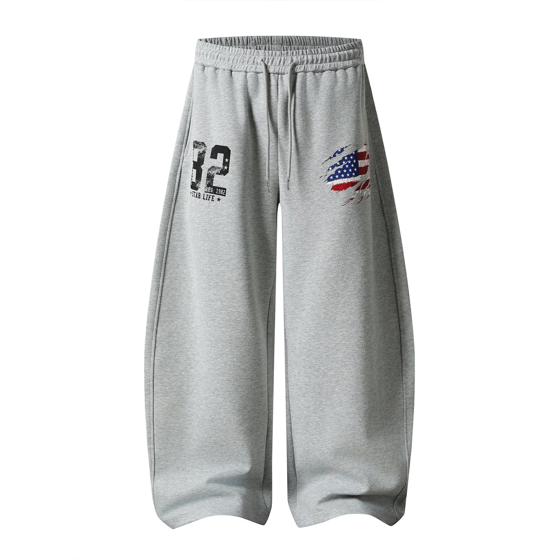 Distressed Number Flag Patchwork Sweatpants Loose Wide-Leg Style Streetwear Casual Long Pants
