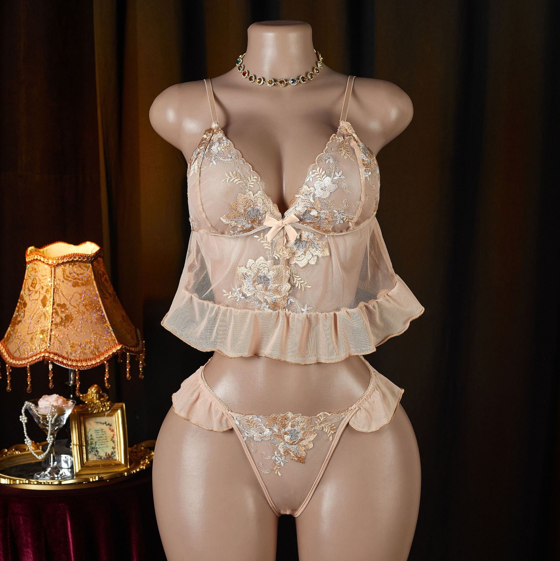 Lace soft cup camisole lingerie set