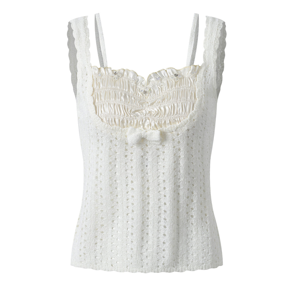Lace patchwork slim fit camisole top