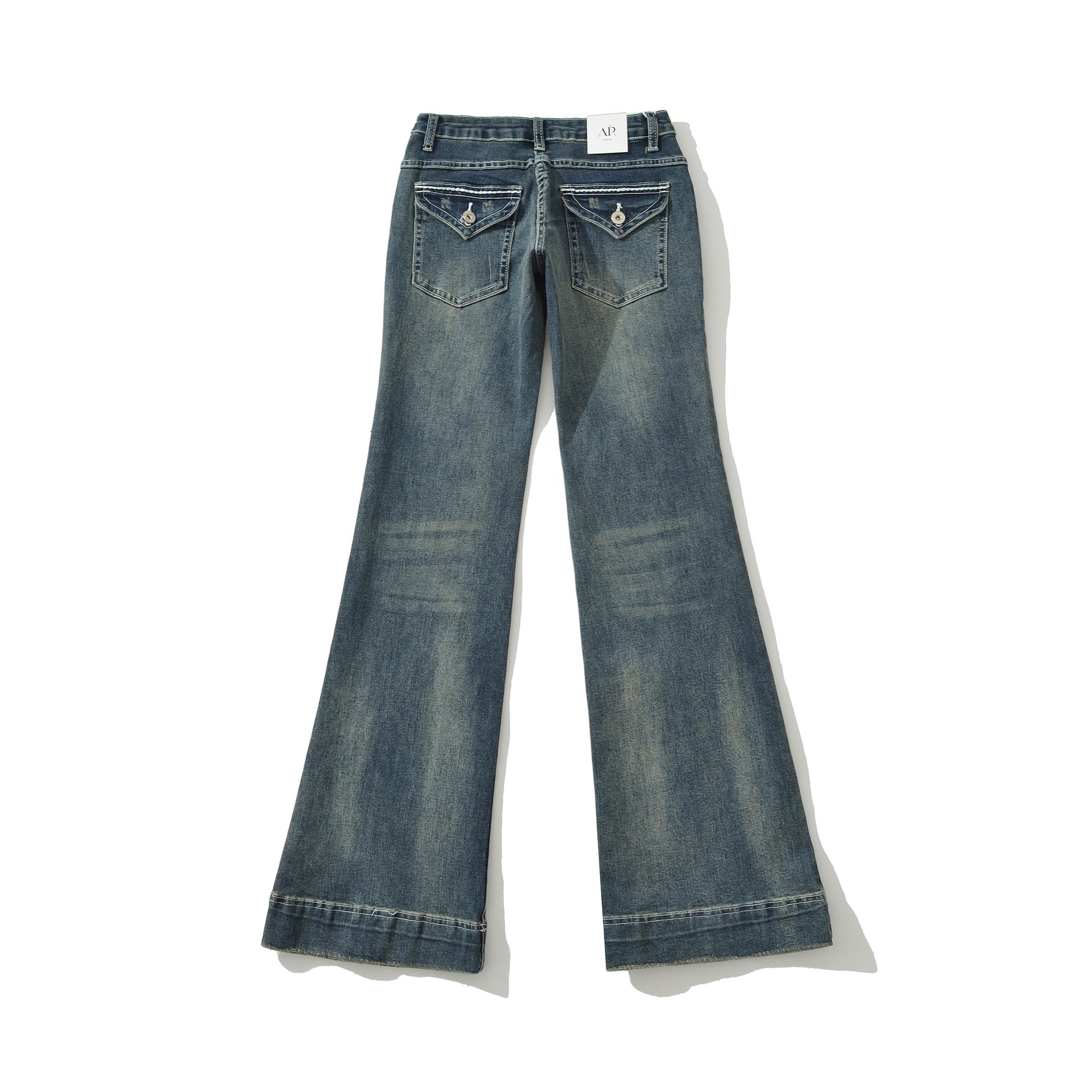 Low-Waist Washed Blue Flared Jeans for Women, Comfortable and Versatile Denim Pants
