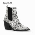 Women's Patterned Short Boots New Ankle Boots Autumn And Winter Thick Heels Pointed Toes Large Martin Boots
