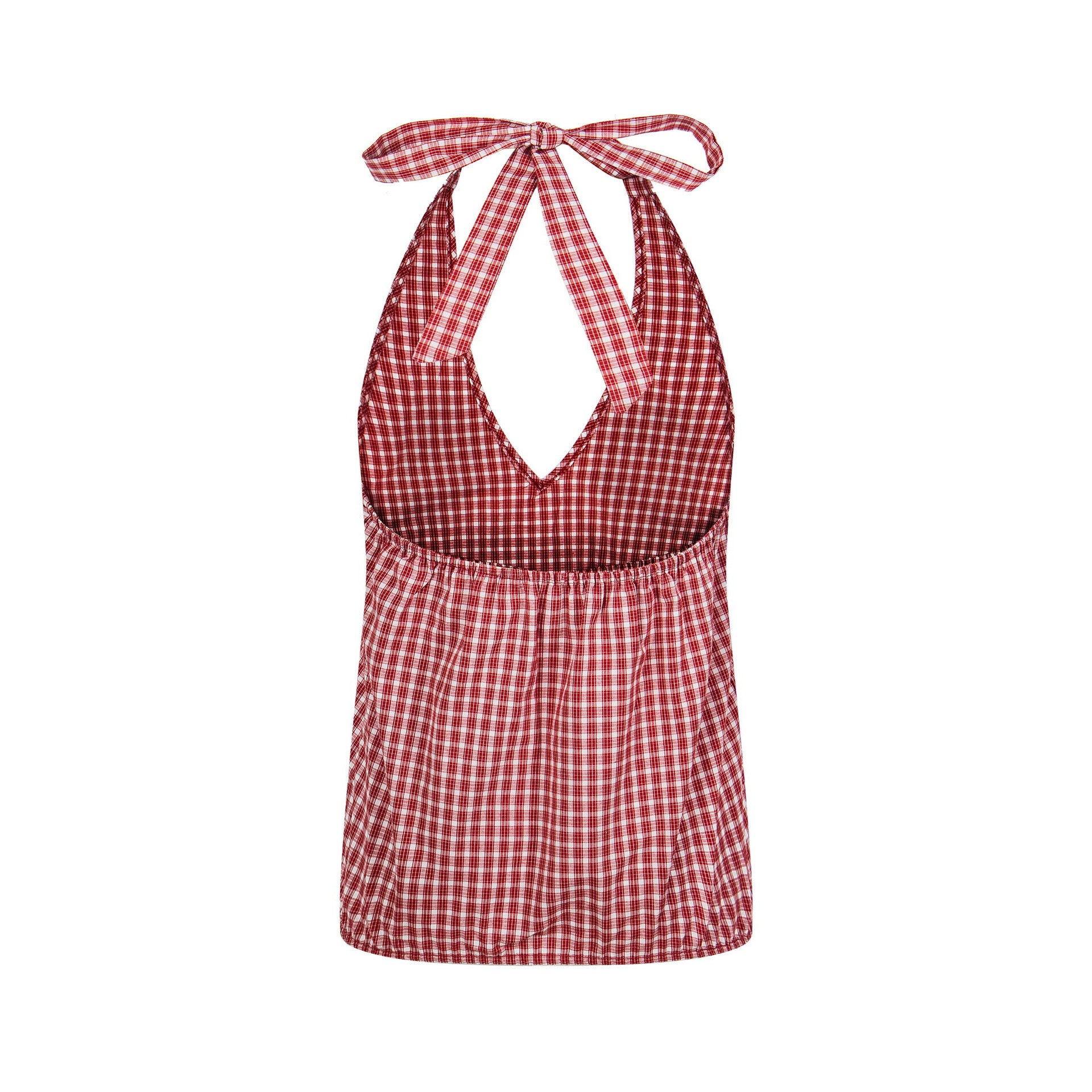 Checkered Slim Fit Sleeveless Casual Short Sleeve Bow Decorated T-Shirt