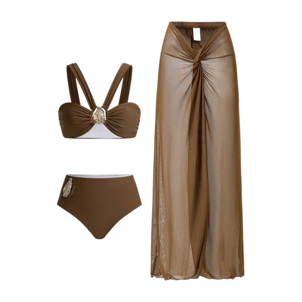 Sexy Solid Color Separated Bikini Three-Piece Set