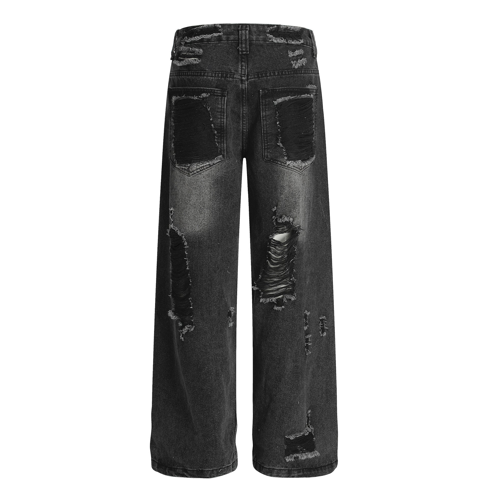 Distressed Wide Leg Jeans Heavy Washed Vintage Look, Unisex Oversized Floor-Length Pants