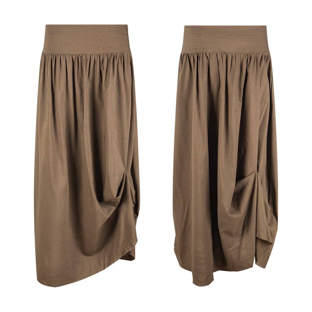 Pleated Irregular Skirt for Women High Waist Elastic Waist Drape Mid-Length Skirt