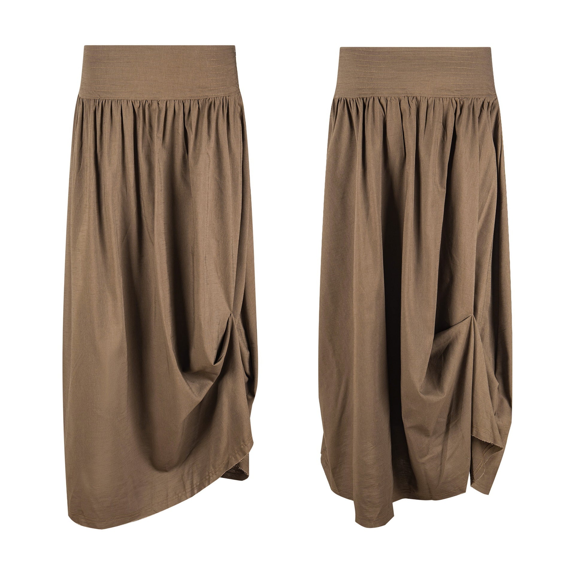 Pleated Irregular Skirt for Women High Waist Elastic Waist Drape Mid-Length Skirt