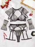 Embroidered shawl garter belt sexy lingerie six piece set