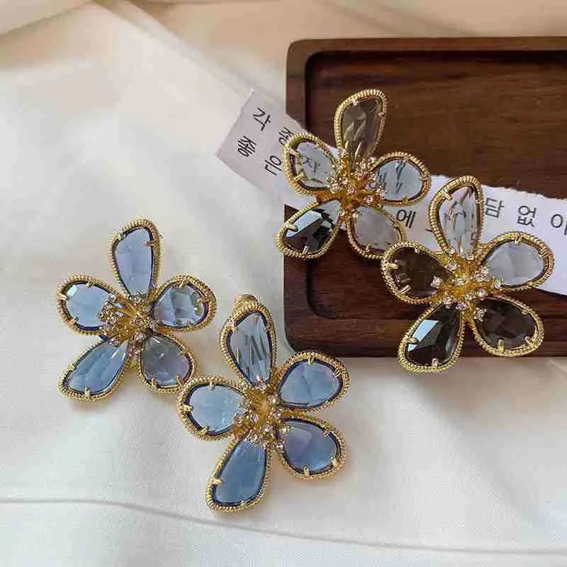 Fashion Crystal Flowers Stud Earrings for Women Trendy Europe Korean Exaggerated Personality Jewelry