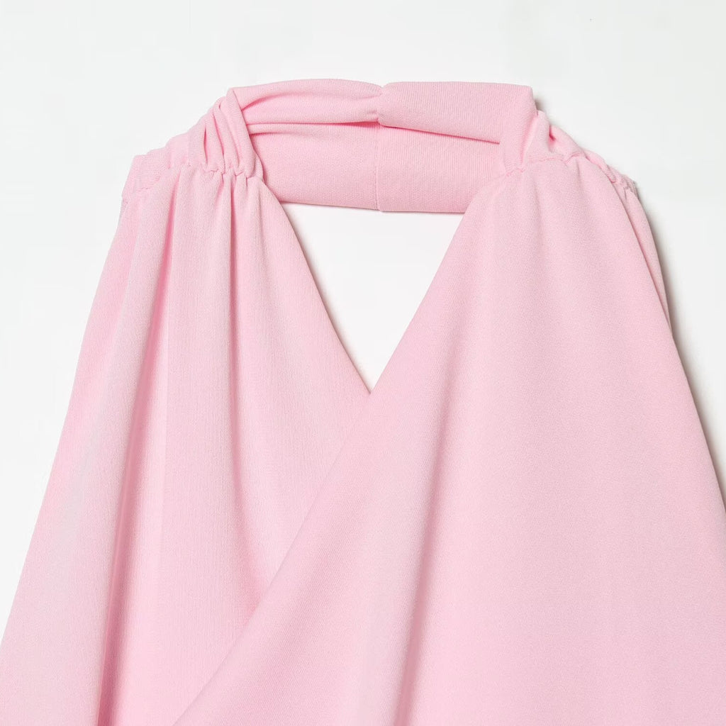 Spicy girl pleated neck hanging mini dress
