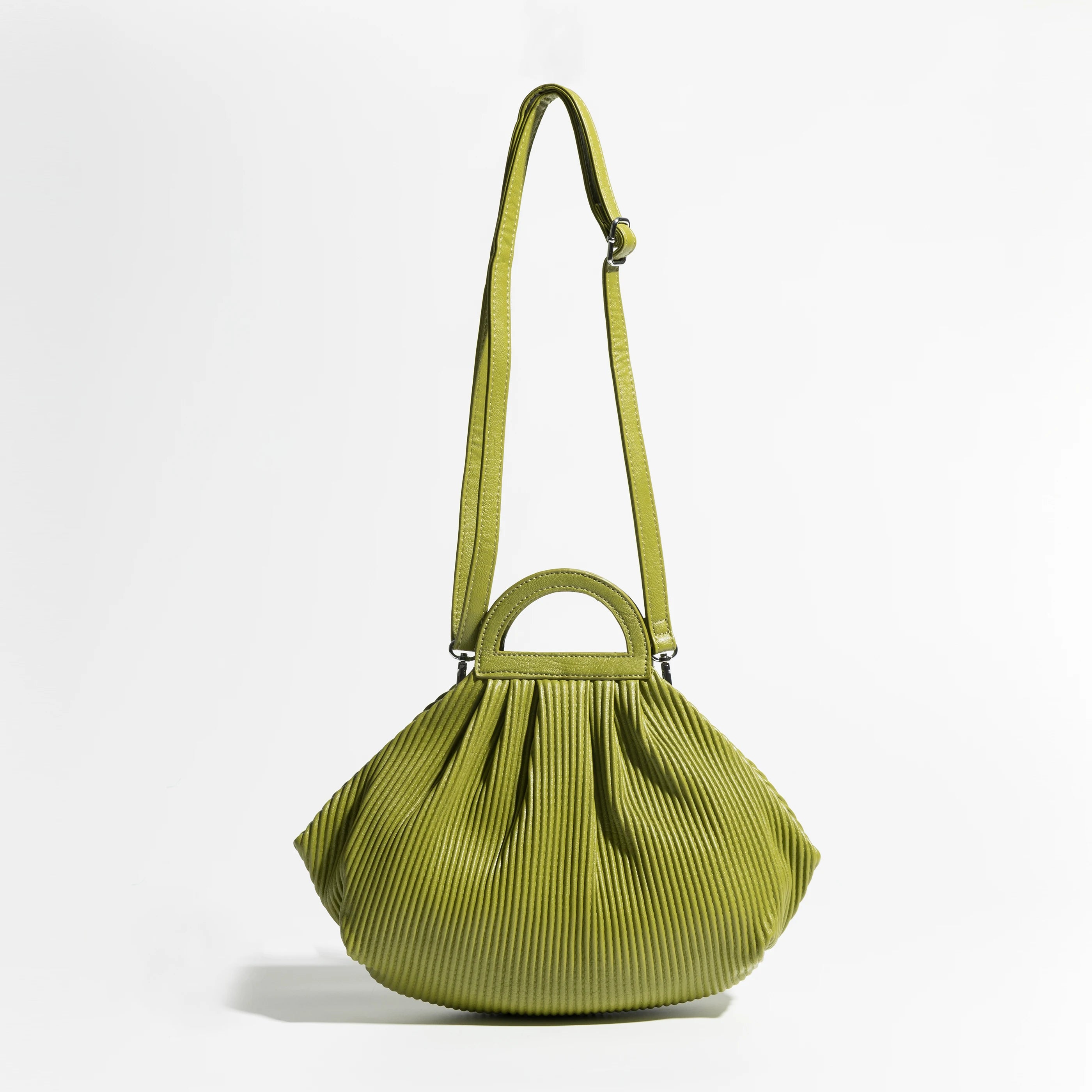 Winter Trend Women Pleated Dumpling Top Handle Purse Ruched Stylish Crossbody Bag Retro Solid Color Hasp Shoulder Handbag