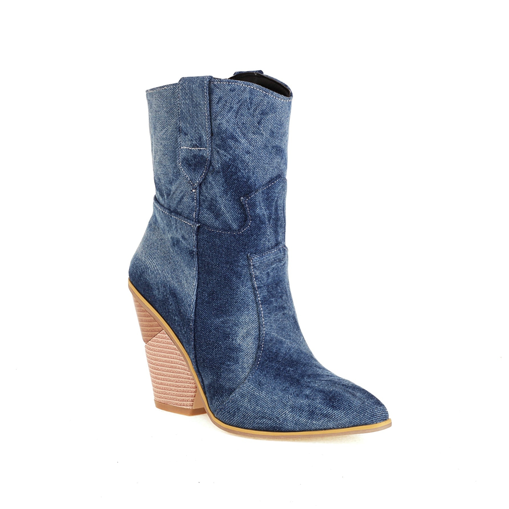 New Autumn Women Boots PU Leather Wedge High Heel Ankle Boots Winter Boots Fashion Western Boots Denim Shoes