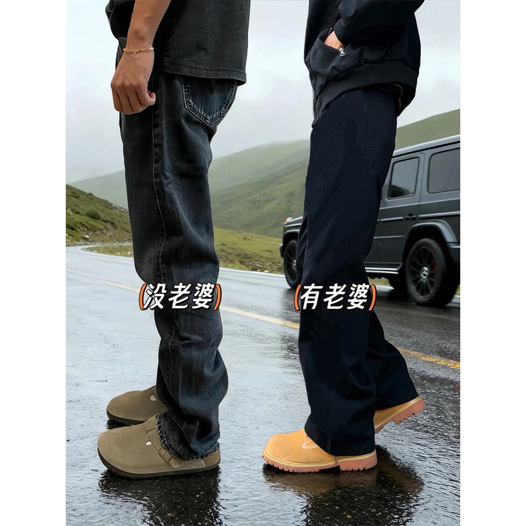 Vintage Black Flared Jeans Men Cleanfit Vibe Style Knife-Edge Pants
