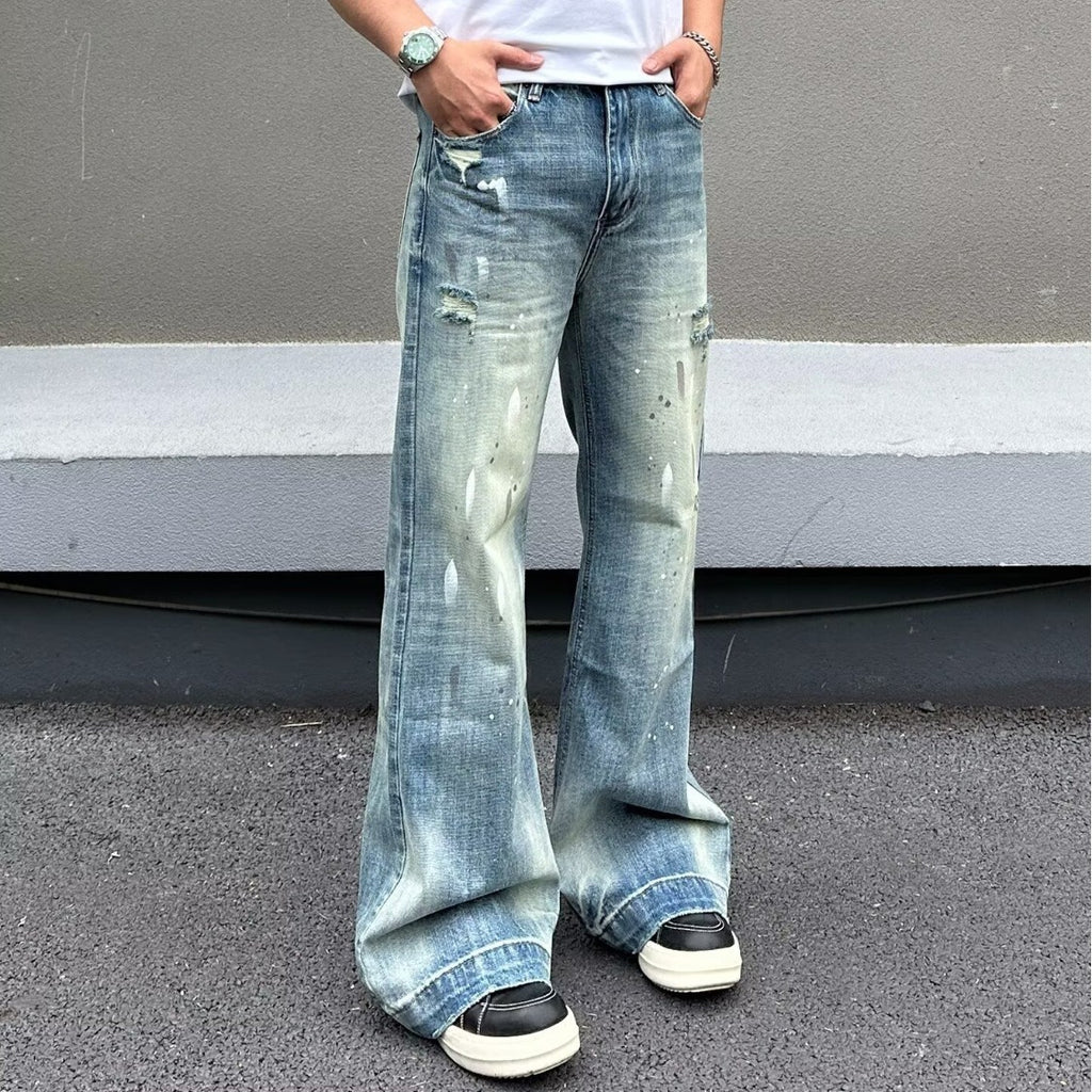 Splatter Paint Ripped Flared Jeans Pants
