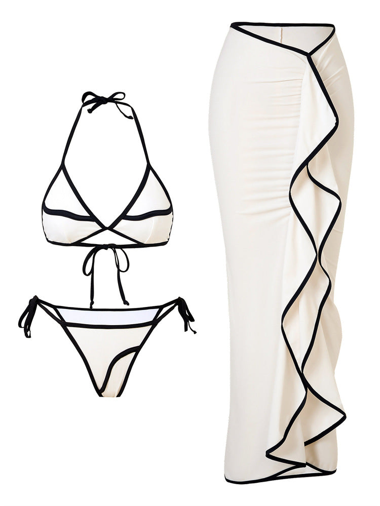 Tie-Up Long Dress Three-Piece Swimsuit, Resort Style Swimwear